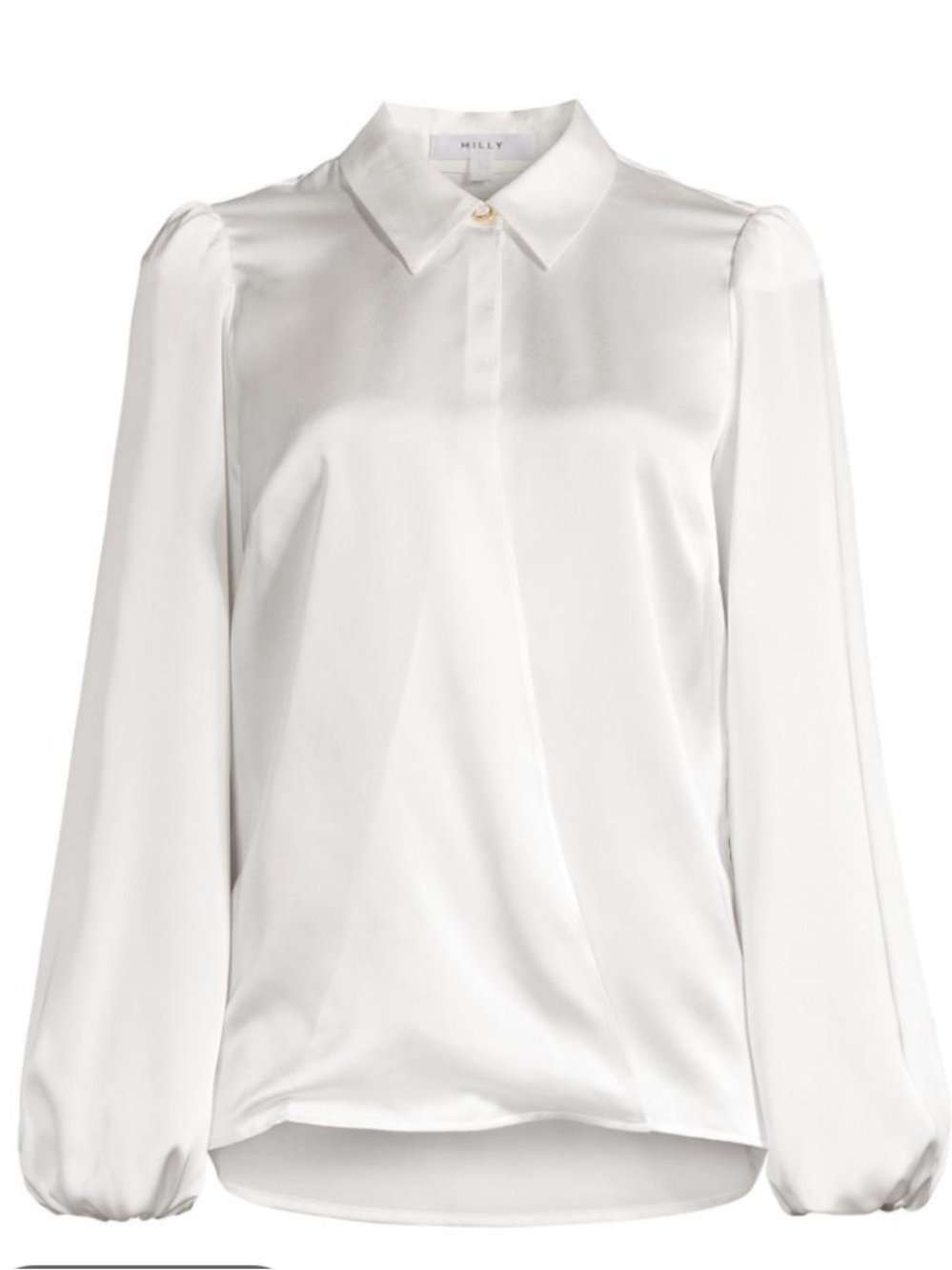 Milly Karson Satin Wrap Blouse in White